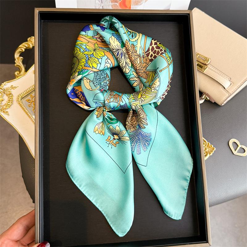 2026 New Floral Printed Square Scarf Women's Spring and Summer Polyester Fiber Scarf Fashion Bag Ribbon Hair Bands Bandana