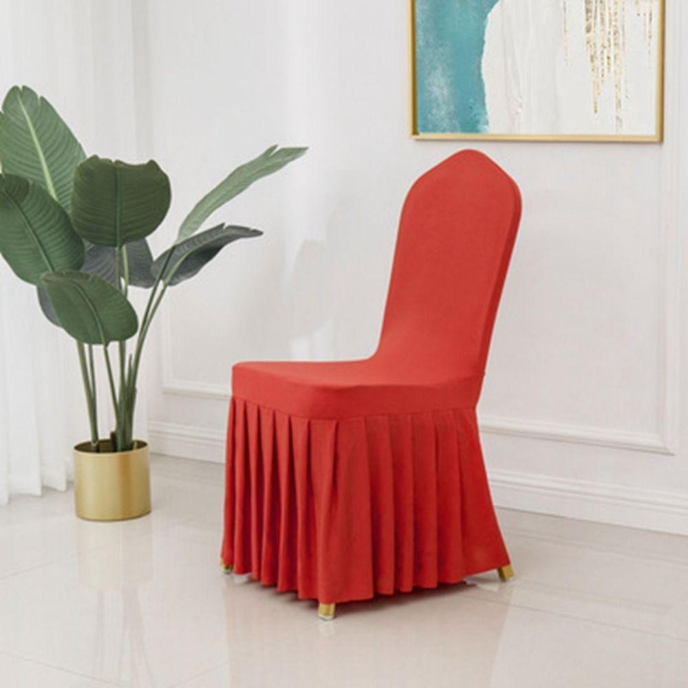 Stretchy Pleated Skirt Chair Covers Solid Color Chair Protective Case Removable Seat Cover  Hotel