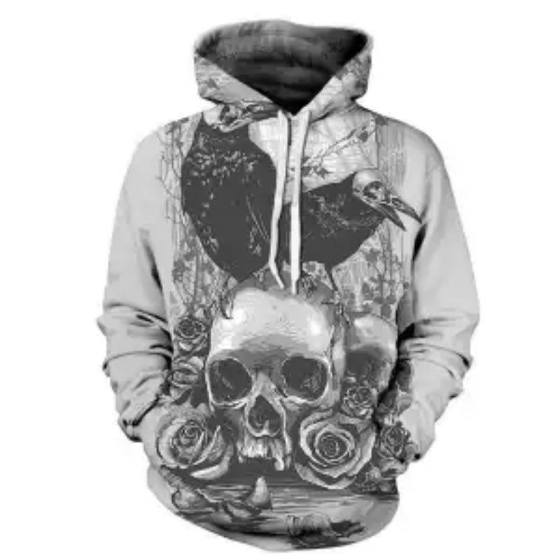 Autumn Skull Halloween Digital Printed Sweatshirt Fashion Thin Men's Pullover Hoodie