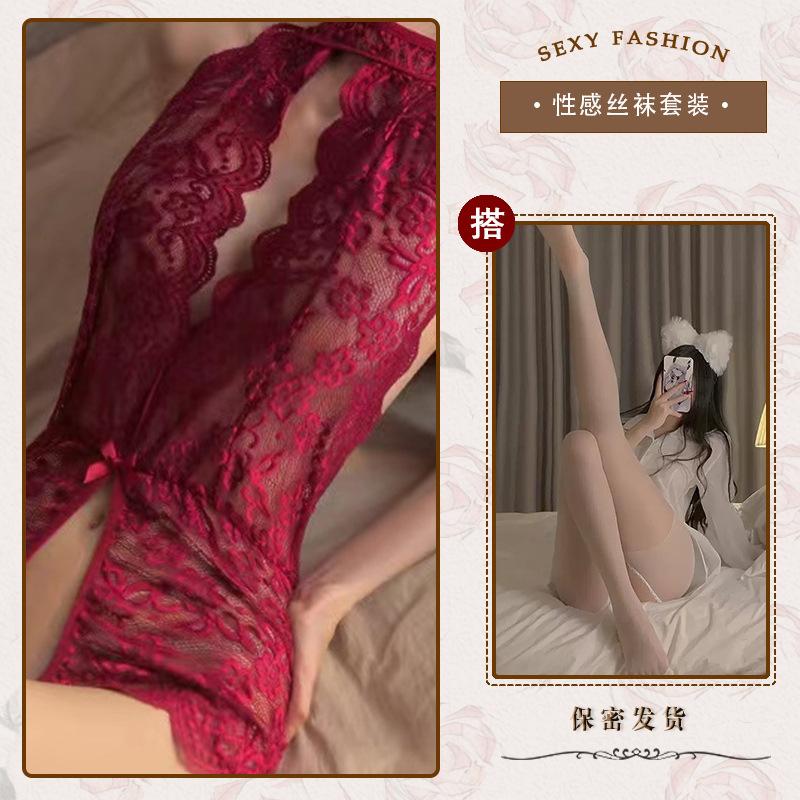 Sexy lingerie sexy teasing pajamas women open crotch lace seduction onesie free uniform suit