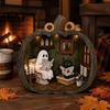 Whimsical Ghost Book Nook Halloween Wooden Tabletop Ornament, 2D Flat Cute Reading Bathing Fall Harvest Home Decoration Watering Plaque with Stand for