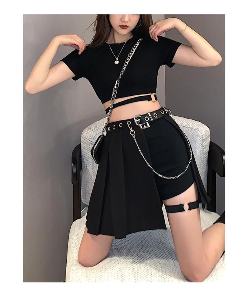OIUYUE Short Skirt Hot Pants with Y2K Street Subculture Style Women's & Belt, Black, Style, Gothic, Style, (Black)