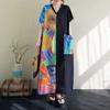 Damen Baumwolle und Leinen Retro Schlankmachendes Kurzarm Color-Blocked Kleid