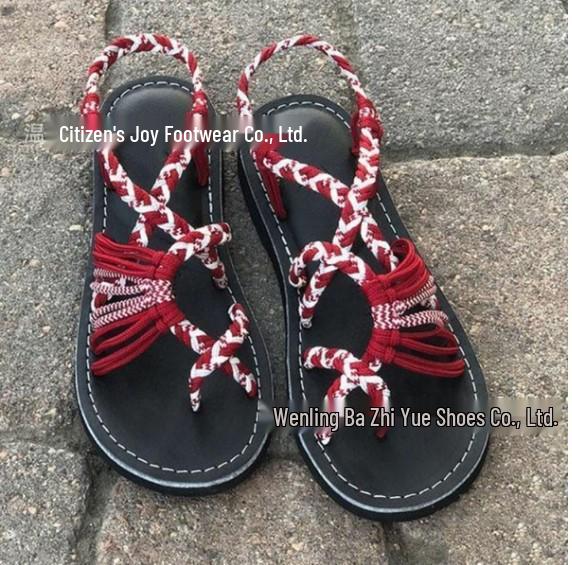 Women's Plus Size Color Block Knot Flat Sandals - 2025 New European & American Beach Toe Loop Style