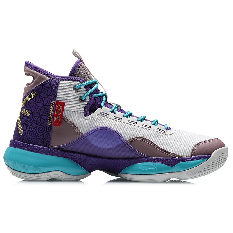 New LiNing Wow Shadow 2 Cushioned Slip Resistant Rebound Wear Resistant High Top Basketball Shoes Men's White Purple ABPR005-5