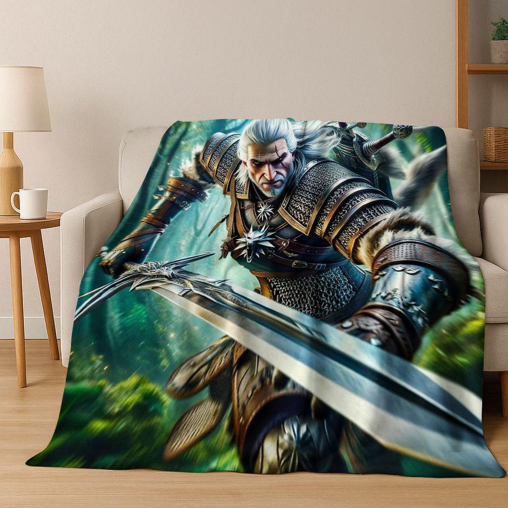 3D The W-Witcher Geralt Games Cartoon Flannel Blanket,Warm and Cozy Soft Throw Blanket for Home Bedroom Bed Sofa Cover Kid Gift