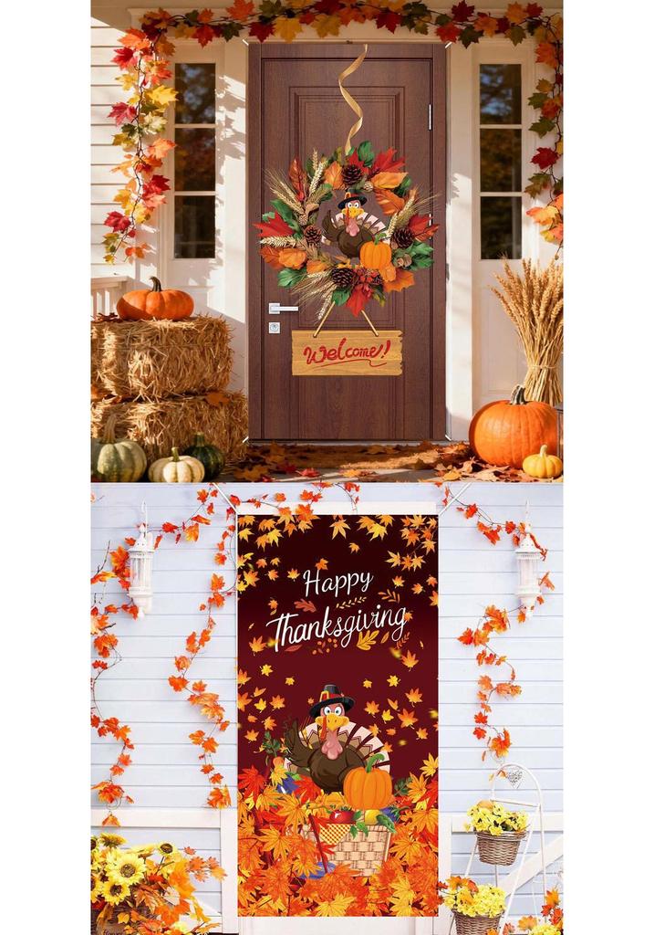 Thanksgiving Turkey Door Banner: Autumn Porch Decoration