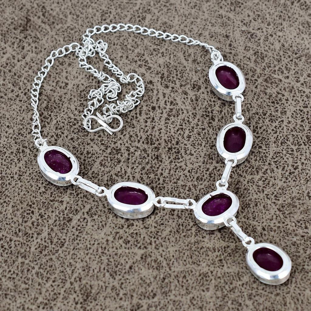 Red Jade Gemstone Handmade 925 Sterling Silver Jewelry Necklace 18" KKG-131