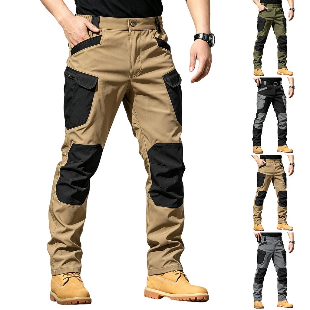 Men's Retro Color Block Multi-Pocket Cargo Pants (Belt Not Included)