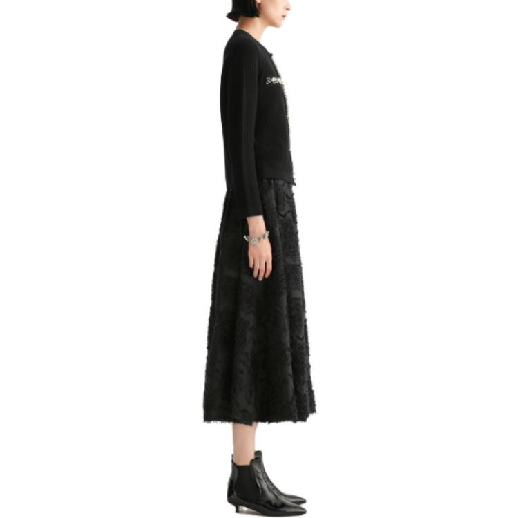Karl Lagerfeld Commuter Outdoor Casual Lightweight Luxury Pearl Lace Round Neck Single-Breasted Knit Sweater Women Sweater Black E36W2013