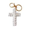 Handmade Christian Cross-shaped Keychain with Golden Ring Compact Comfortable Prayer Pendant Religious Accessory