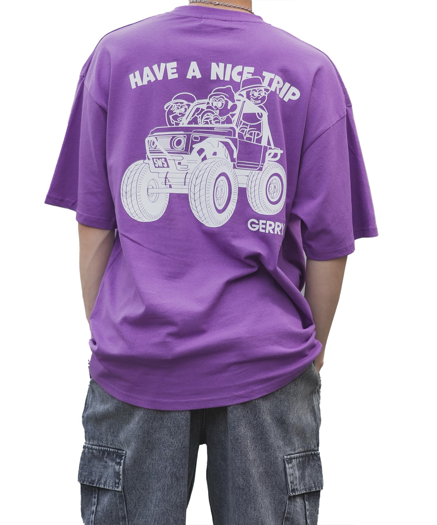 

Casual Short Sleeve Baggy Collaboration Purple [Improbes] [SIDEWAYSTANCE×GERRY] T-Shirt Men s фиолетовый