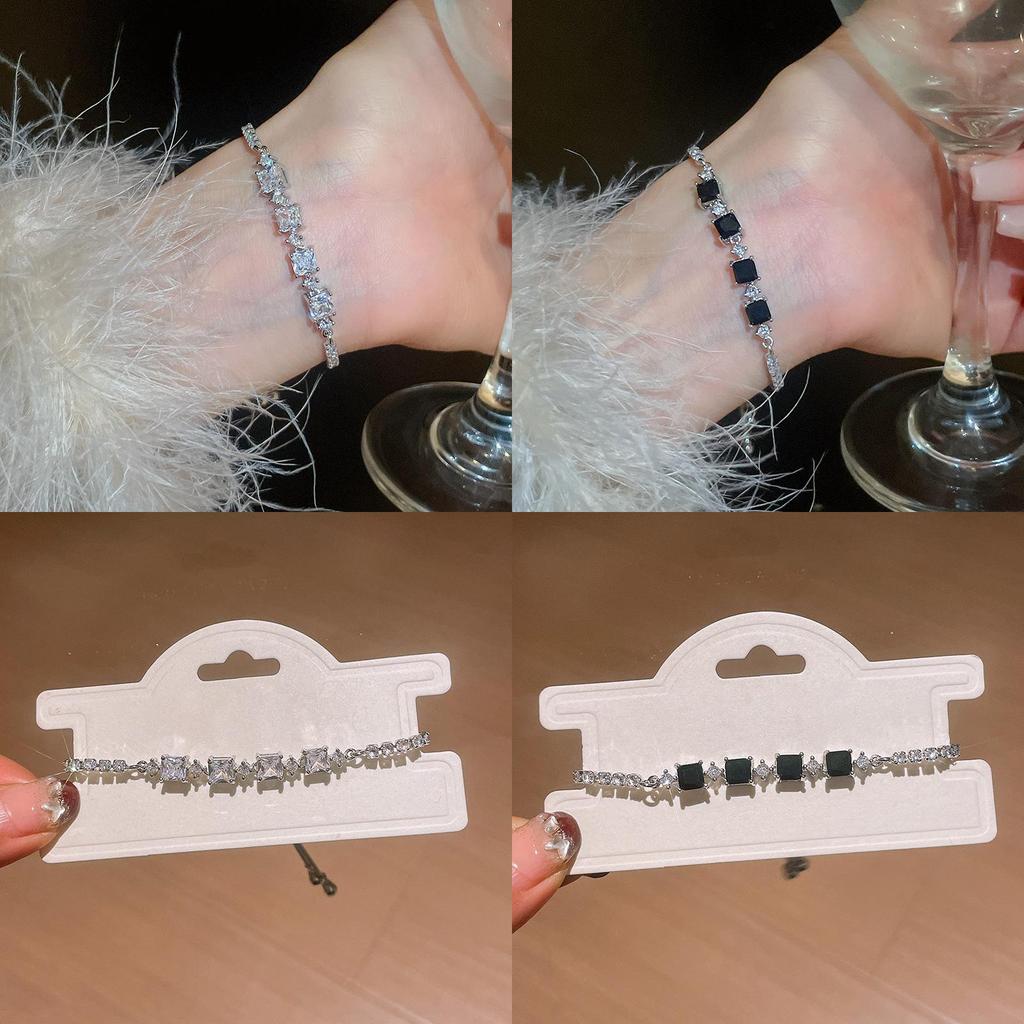 Geometric Zircon Square Adjustable Bracelet For Women With Elegant Jewelry Style