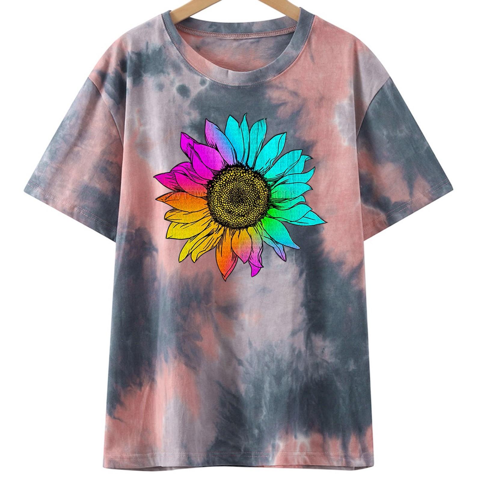 

Women Casual Blouse Loose Loose T-shirt Round Neck Drop Shoulder Short Sleeve Tops