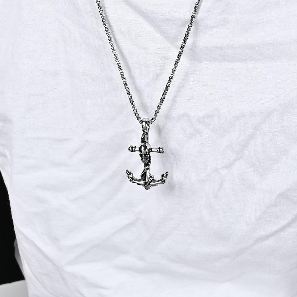 Titanium Steel Skull Boat Anchor Necklace Niche Personality Wearing Stainless Steel Pendant Pendant