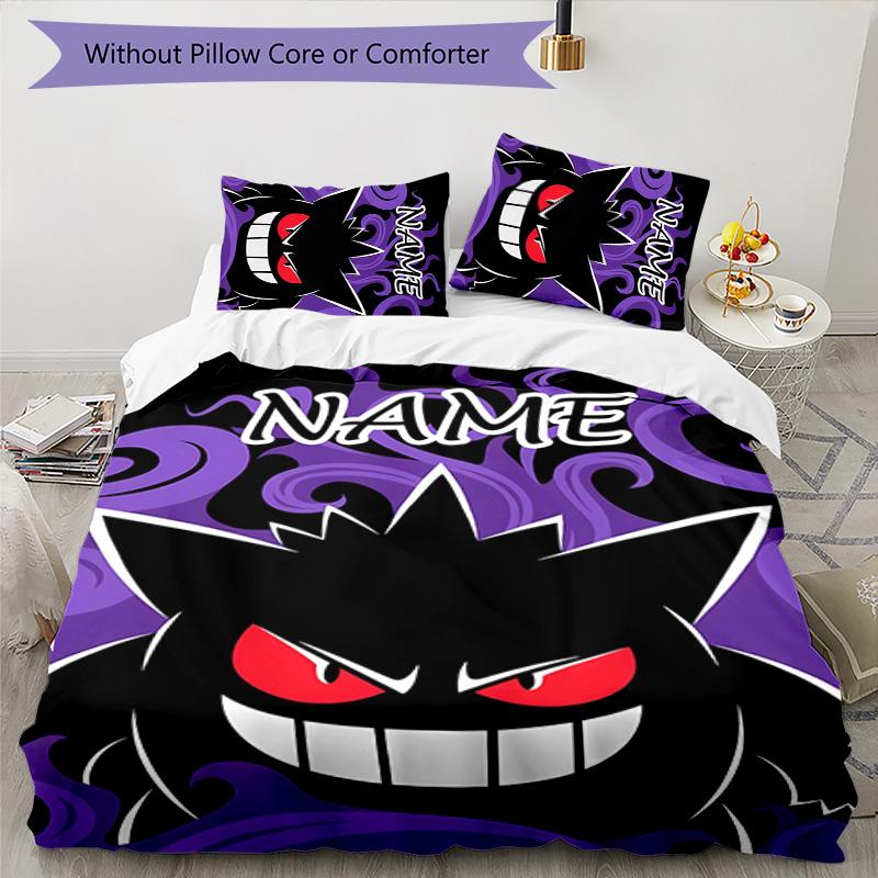 3pcs Gengar1 Cover Set - Personalized Name, HD Printed Bedding with 1 Cover and 2 Pillowcases - Perfect for Home Decor, Easy Care