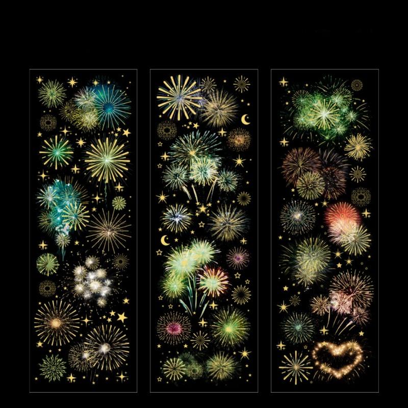 3Sheets Long Fireworks Flat PET Stickers Adhesive Diy Stick Labels Decorative Diary Album Scrapbooking Material