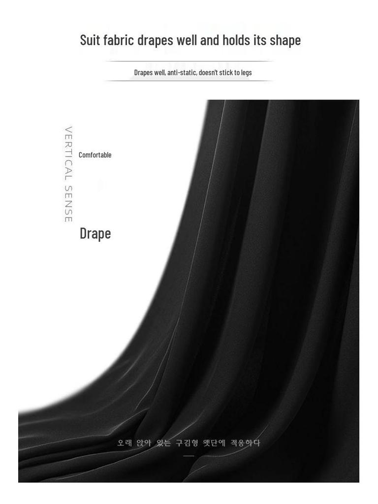 Women's Summer Wide-Leg Drape Pants - Black Straight Trousers