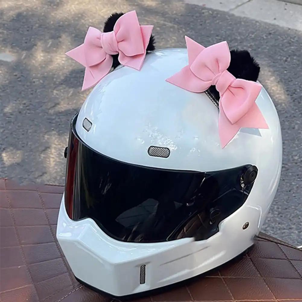 2Pcs Motorcycle Universal Helmet Cute Decoration Butterfly Knot Ears Gifts For Girl  Riding Sking Helmet Sticker Accessories
