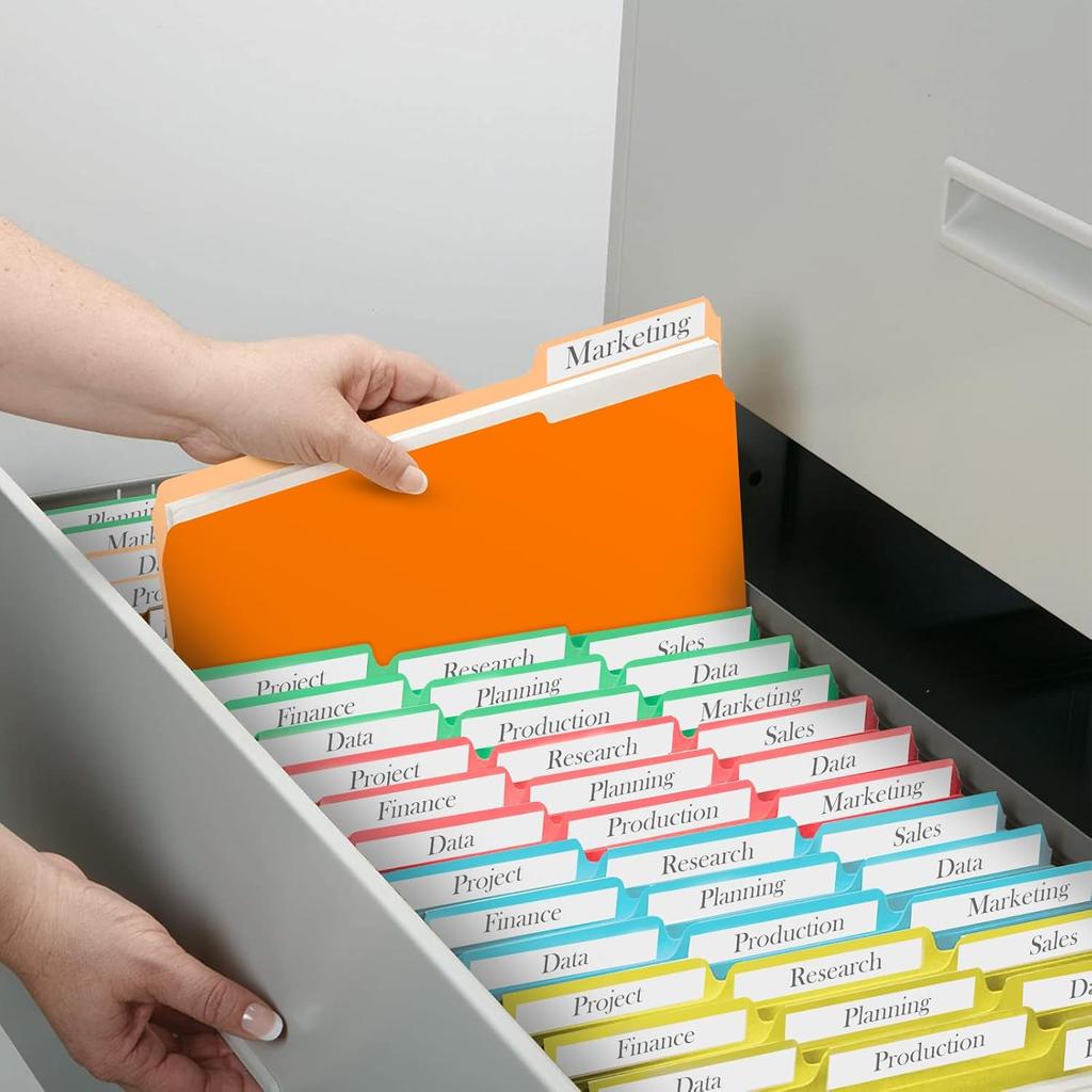 Two Tone Color File Folders 8.5 x 11 Inch, 1/3 Cut Tab File Folders Letter Size, Assorted Colors, Blue Red Green Yellow Orange Manila File Folders,