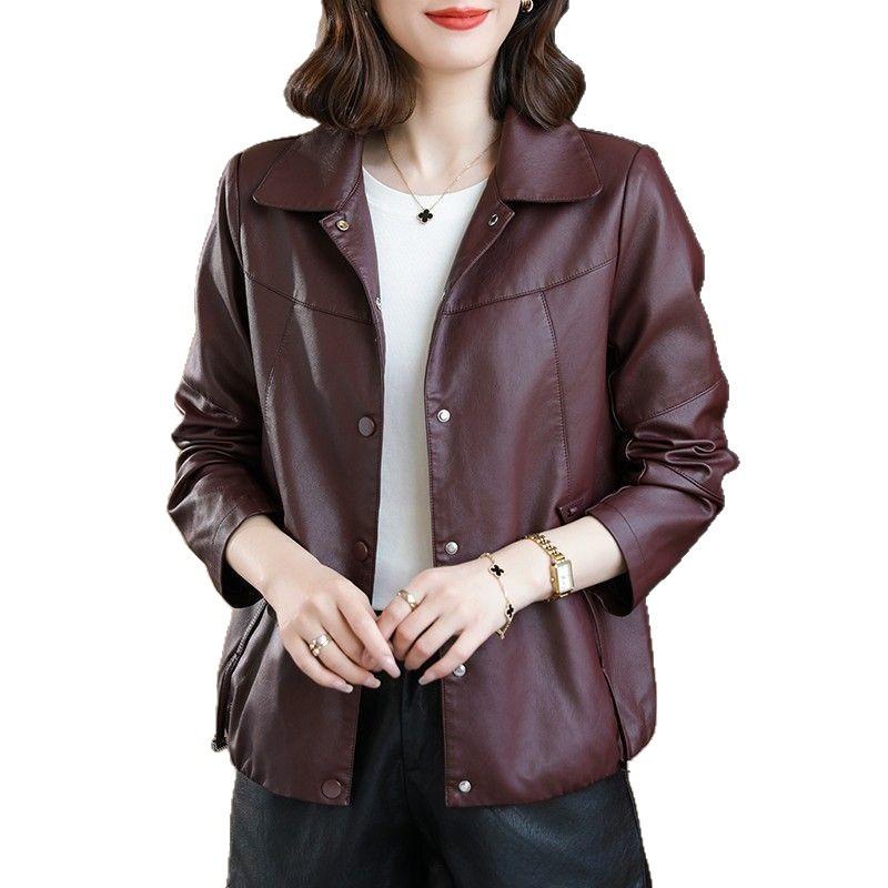 Leather jacket women's autumn new short small age-reducing fashion spring and autumn leather jacket