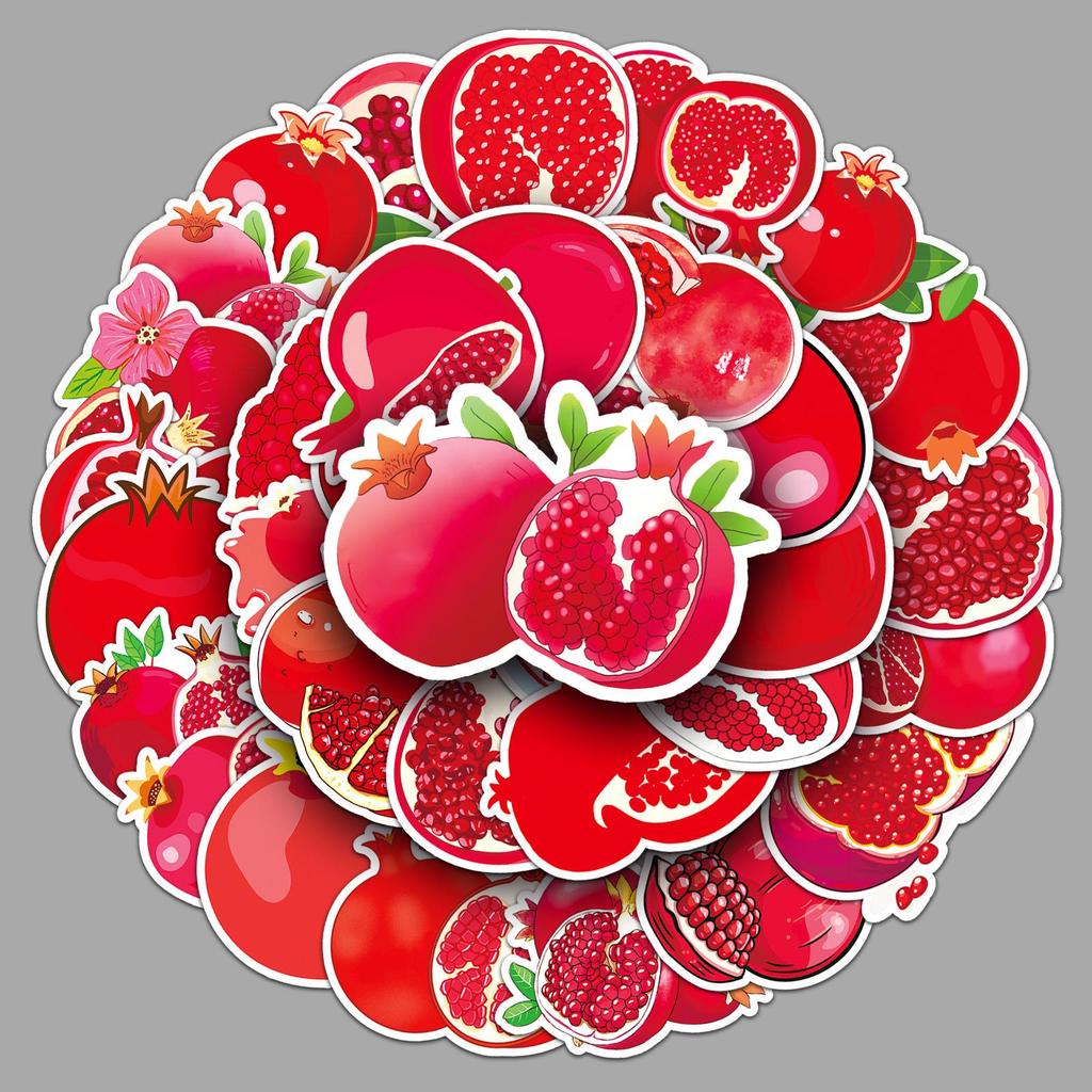 50 Cute Cartoon Pomegranate Stickers - Waterproof Fruit Graffiti for Suitcases and Journals