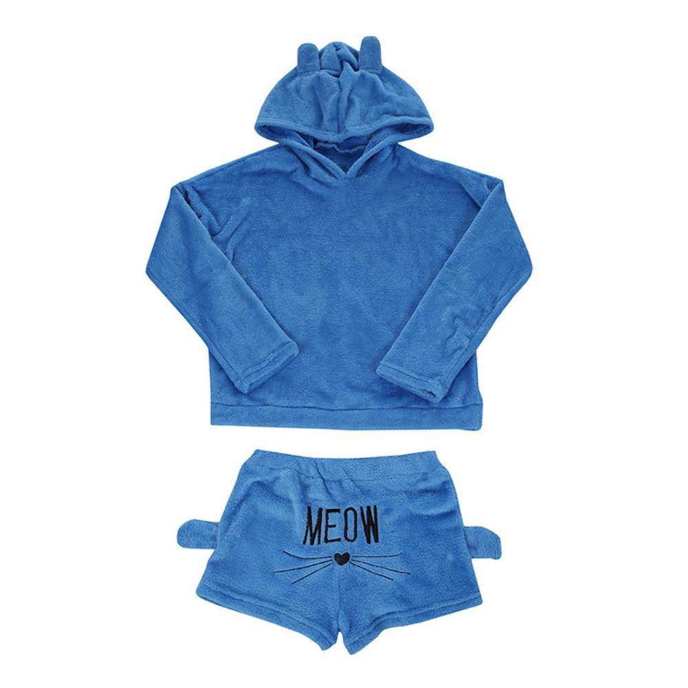 

Жіноча м яка фланелева тепла зимова піжама з двох предметів, мила піжама з котом, толстовки, одяг для сну 2XL темно-синього кольору