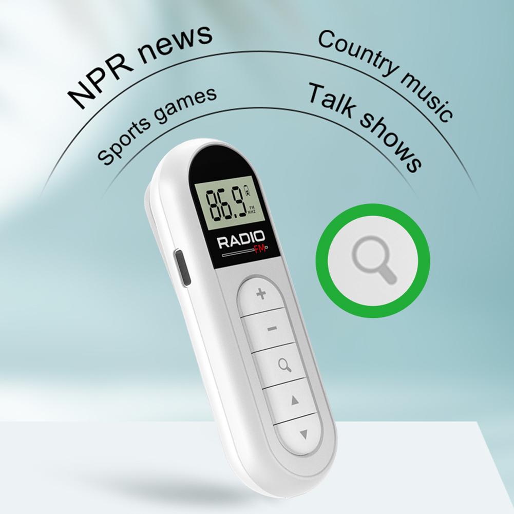 Mini Portable FM Radio Type-C Charging Pocket Clip Radio Backlit LCD Display Walkman Radio with 3.5mm Headphone for Walk Jogging