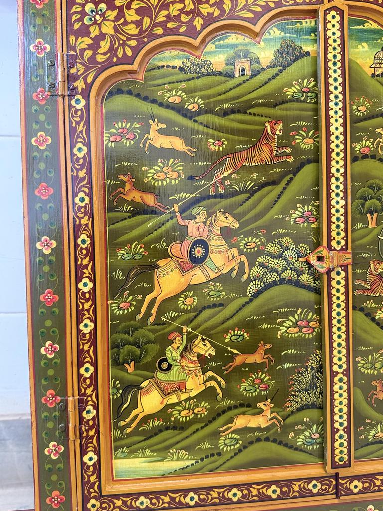 Handmade Wooden Jharokha Wall Hanging: Royal Hunting Scene, Festival Decor Frame