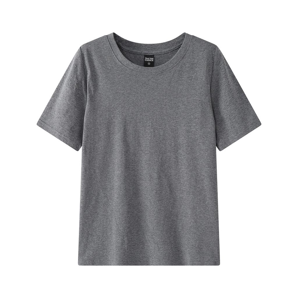 Women's Crew Neck Short Sleeve T-shirt Slim Fit Korean Style Solid Color Basic Tee