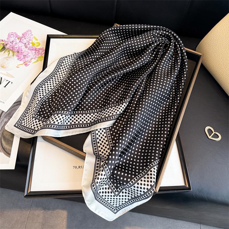 Fashion Polka Dot Printed Silk Like Square Scarf For Women