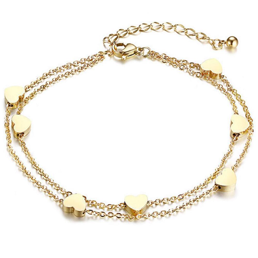 Fashionable, Individual and Trendy Heart-shaped Perforated Stainless Steel and Titanium Steel Bracelet and Anklets