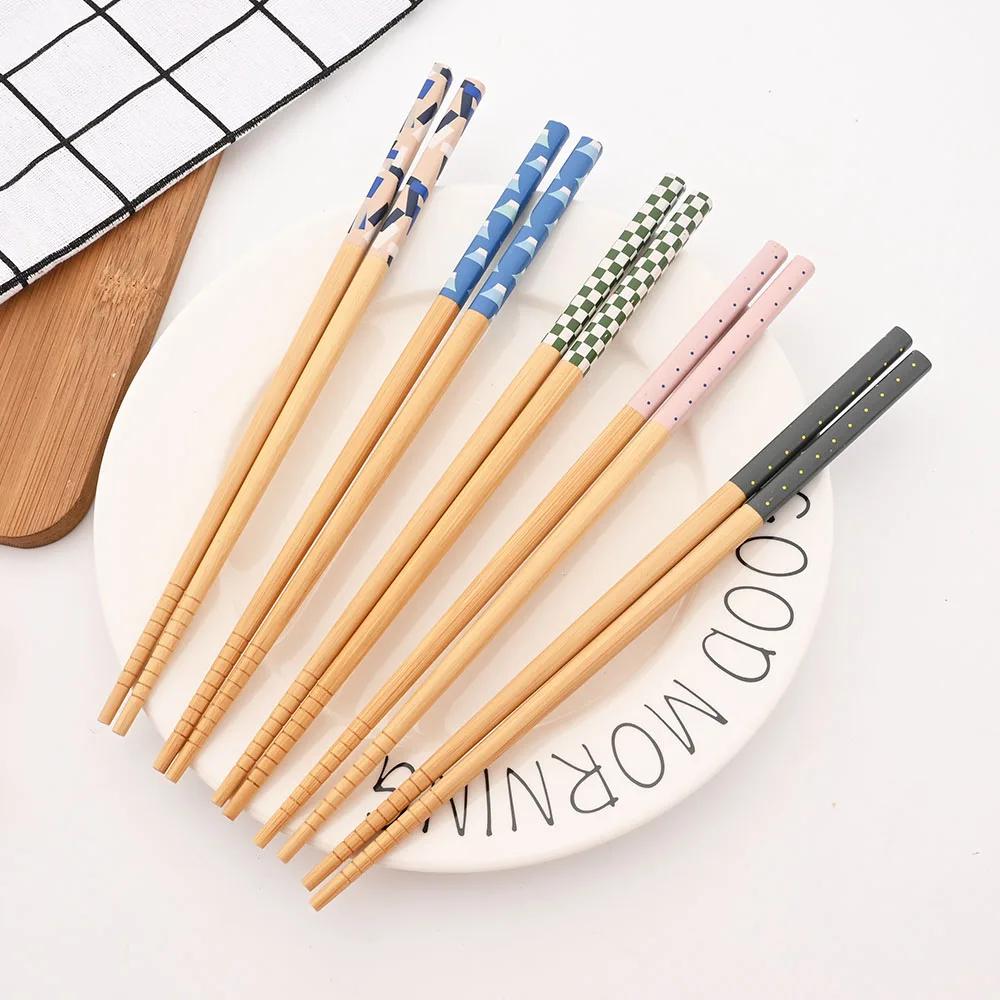5 Pairs Natural Bamboo Chopsticks Reusable Traditional Handmade Chinese Classic Wooden Chopsticks Sushi Kitchen Tool Hot Pot