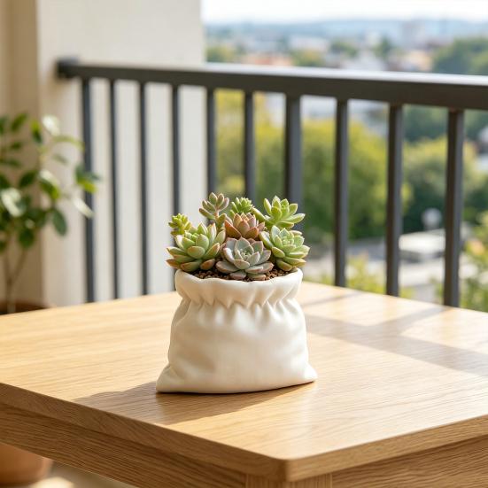 3D Printed Succulents Pots, Creative Cloth Bag Shape Flower Pots for Indoor Plants, Multi-Purpose Desktop Storage Holder, Minimalist Plant Pots Home