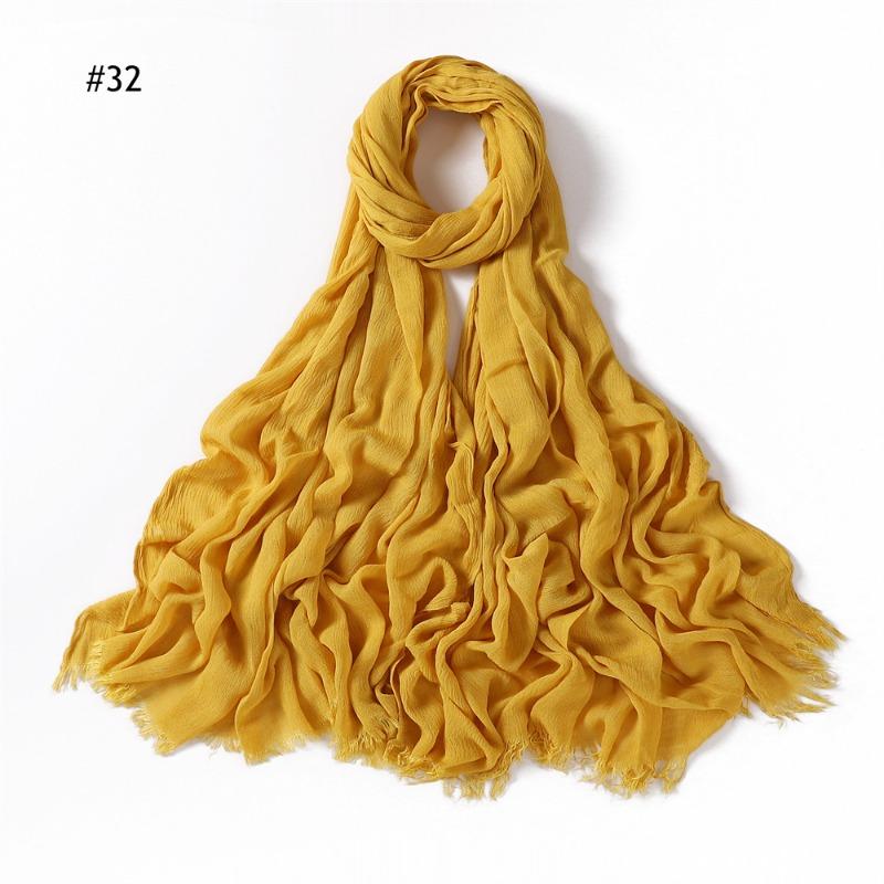 % Rayon Pleated Solid Color Human Cotton Two-end Beard Bag Headscarf Female, New Breathable Soft Scarf