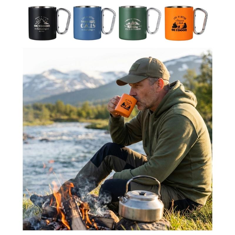 Tazza da Caffè in Metallo Leggero per Campeggio all'Aperto Tazza da Viaggio Termica a Doppia Parete Tazza da Campeggio con Manico Durevole