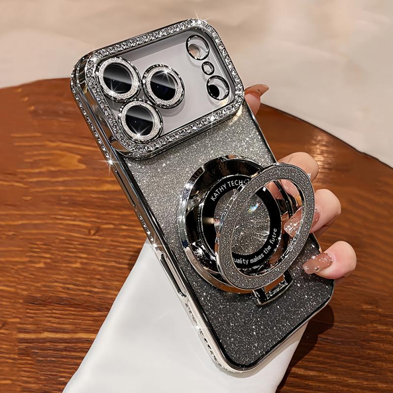 Handyhülle für iPhone 17 Pro Max Air 16 15 14 13 12 Pro Max Mini, Handyhalterung, Glänzende Strasssteine, Modischer Ständer,