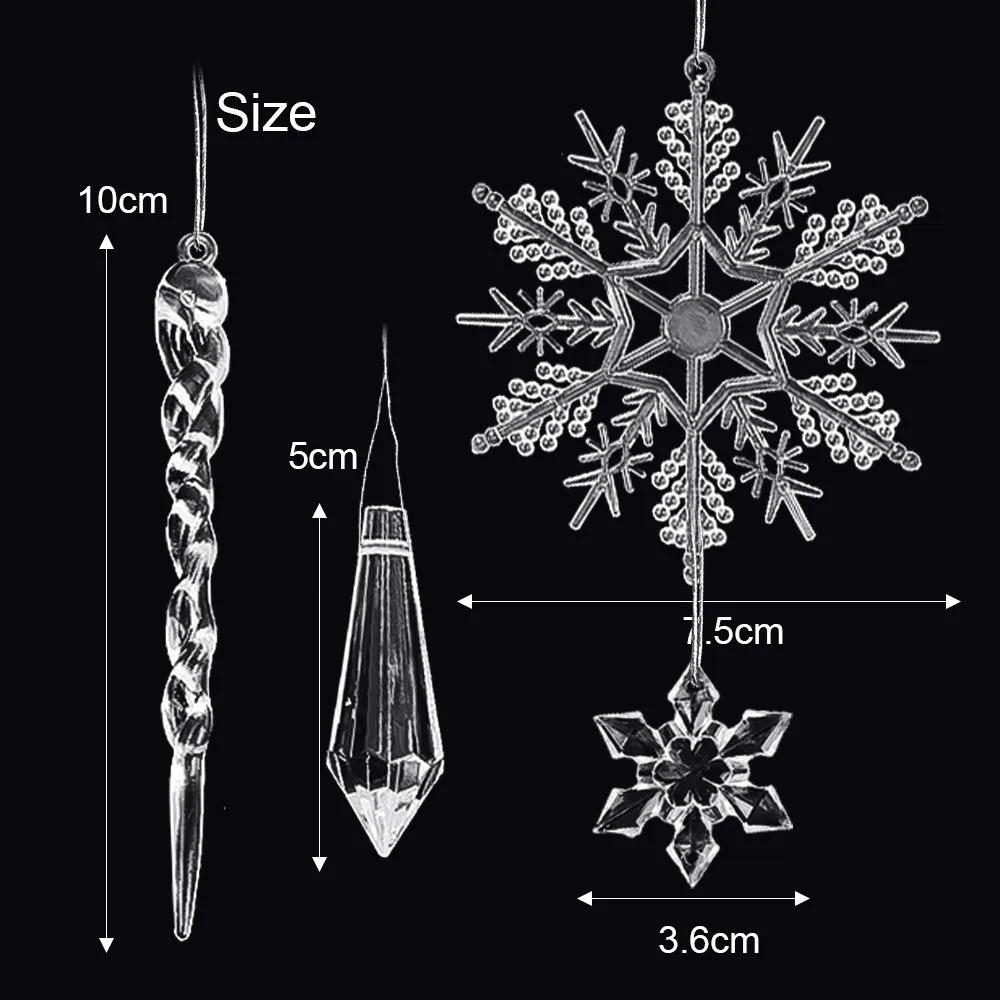 Christmas tree decorations 5 cm snowflake, icicle transparent 24 pcs