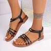 Fashion Roman Retro T-Strap Low Heel Sandals Women Plus Size Summer Patchwork Sandal Female New Elastic Band Open Toe Sandalias Mujer