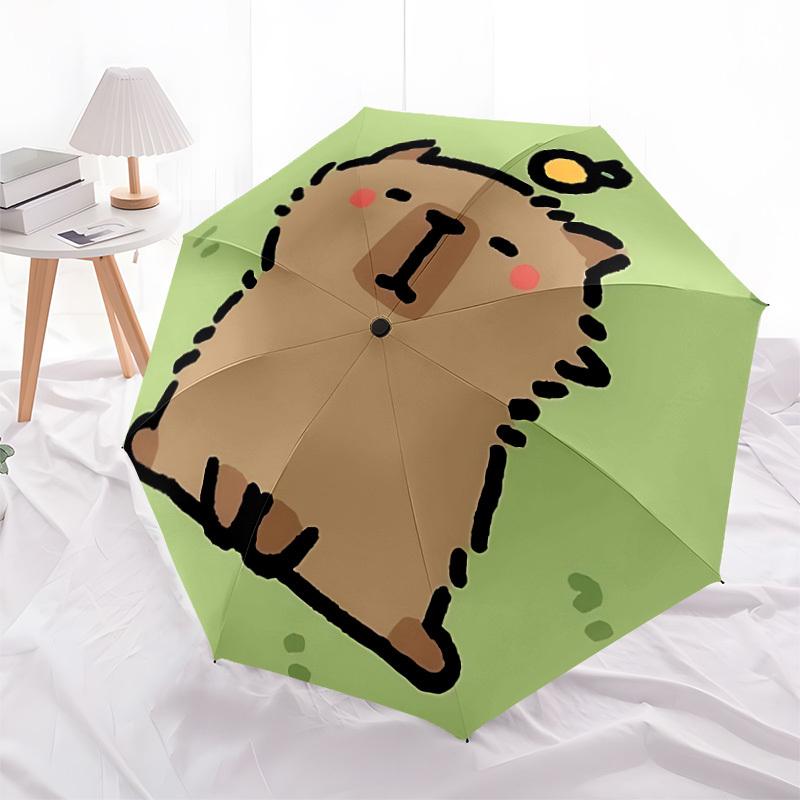 1pc Cute Capybara Automatic Folding Umbrella, Portable Collapsible Design, 8-Rib Iron Frame, Outdoor Accessory yy250905121