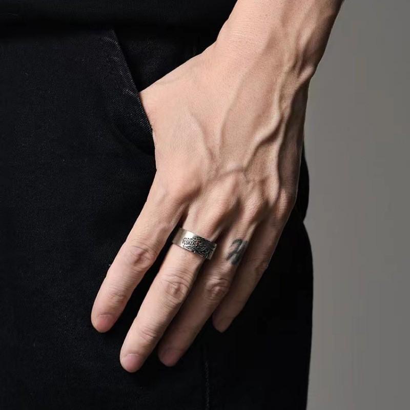 Adjustable Dragon Head Ring Men Women Vintage Boho Geometric Open Finger Copper Plated