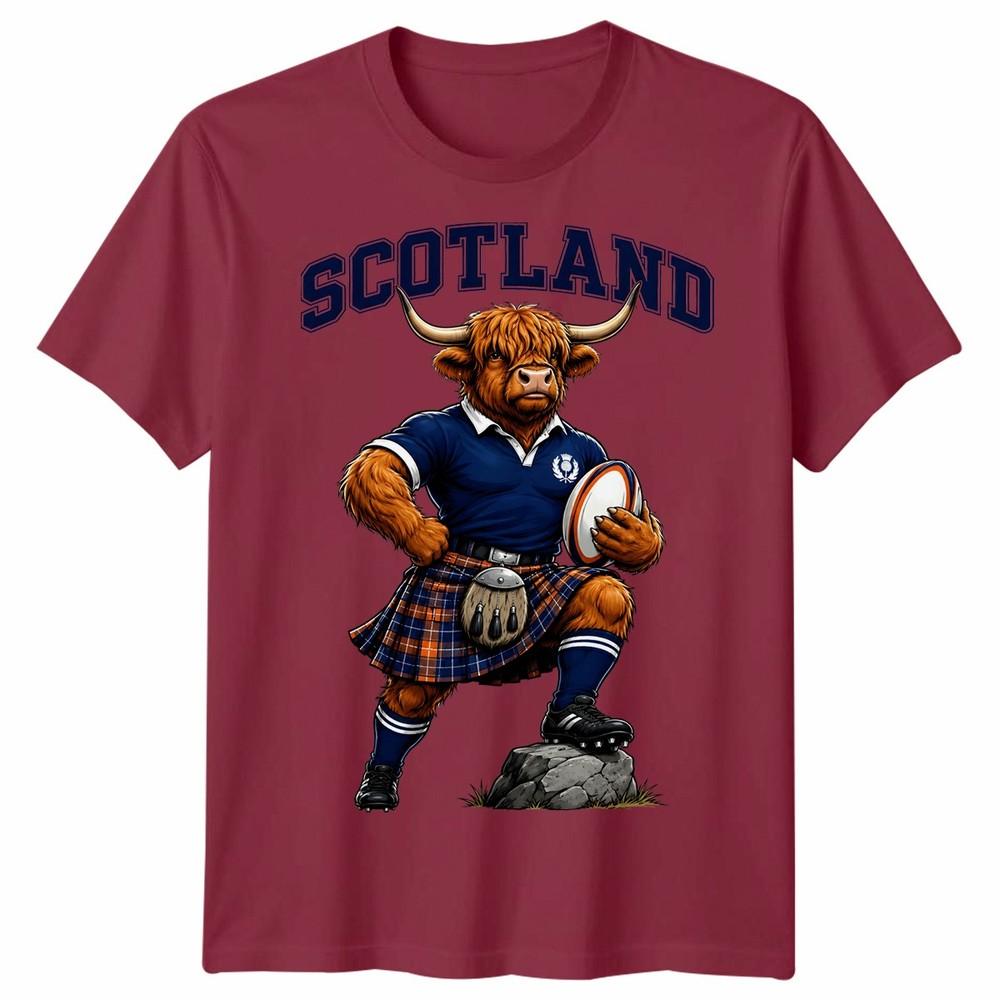T-shirt Unisex Scozzese Mucca delle Highlands Fan della Scozia Maglietta Grafica da Rugby