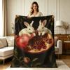 All Season Flannel Blanket with Rabbit and Pomegranate Vintage Art Print Soft Warm Throw Blanket for Couch Sofa Bedroom Living Room Office Decorative