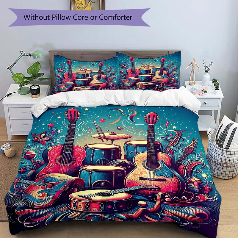 3pcs Music Instruments Bedding Cover Set, Fashion Classic Popular Print Bedding Set, Soft Comfortable, All - Season Use, For Bedroom, Guest Room127
