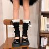 Lace Up Bowknot Lolita Stockings Plush Balls Leg Warmers Women Y2K Knitted Leg Warmer  Winter