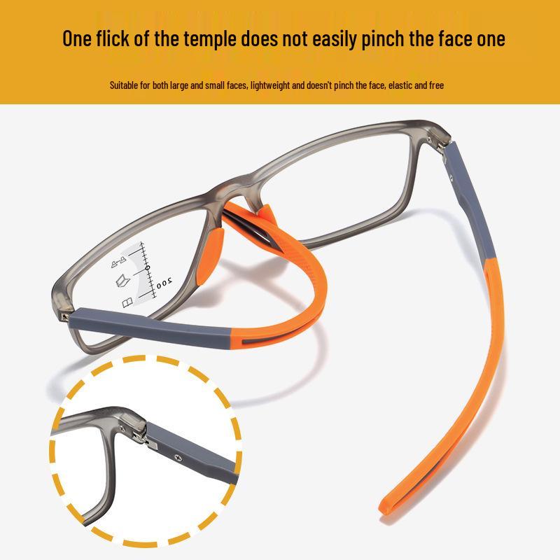 New TR90 Multifocal Progressive Sports-Style HD Reading Glasses, Anti-Blue Light, Suitable for Near and Distance Viewing