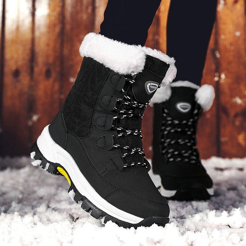 Fashion Winter Women Boots Keep Warm Mid -Calf Snow Shoes New Women Lace -Up Outdoor Velvet Comfortable Ladies Sneakers
