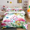Rosa Flamingos mit tropischen Blumen Bettwäsche-Set mit 3D-Druckdesign Weiches Polyester-Bettwäsche-Set Ganzjahreskomfort