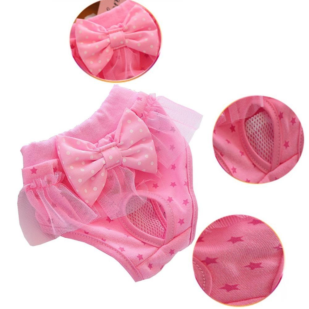 Pink Tone Pet Sanitary Pant Bow Decor Pet Short Pant Dog Physiological Pant  Dog Estrus Care