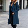 Women's Color Wool Coat with Lapel and Tie Belt